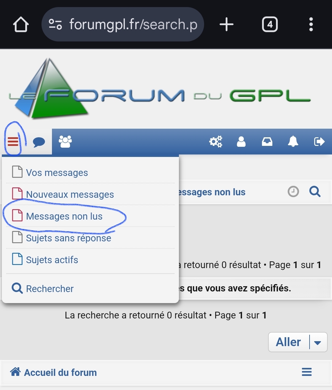 Menu "Messages non lus"